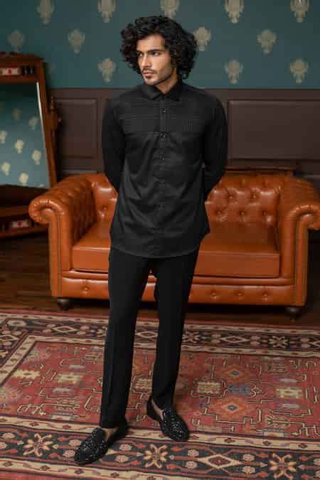 Buy Black Cotton Impressions Shirt For Men by Varun Chakkilam Online at ...