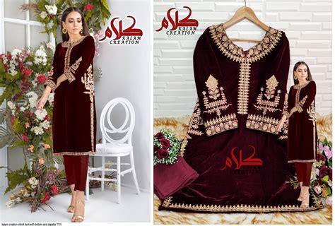 1115Maroon Kalam Creation Velvet Suits – Heriska