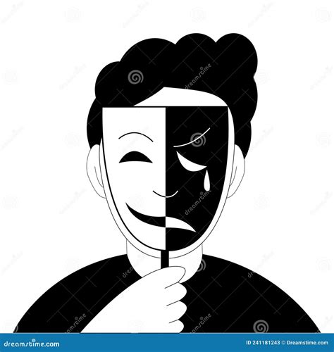 The Character Covers His Face with a Two-faced Mask. Stock Vector ...