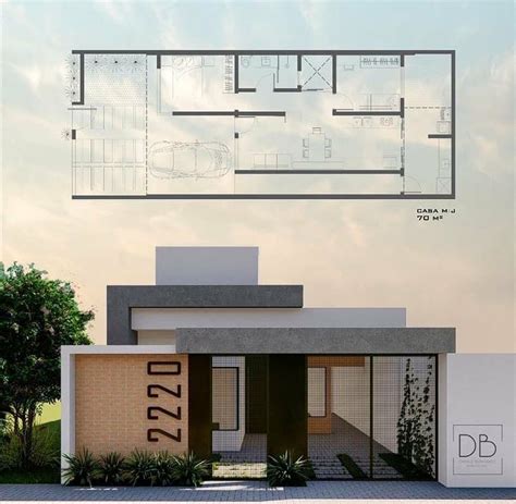 Fachada de Casa Moderna com Planta Baixa e Elevação