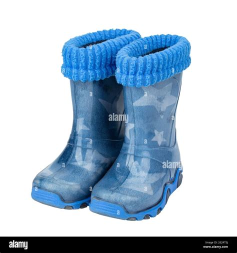 Childrens rubber boots blue сolour isolated white background. File ...