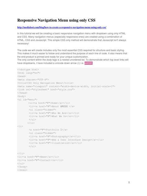 Image result for Navigation Menu HTML CSS Code Tutorial PDF