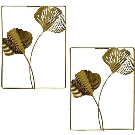 Modern Luxury Leaf Shape Metal Wall Art Hanging Décor, Golden Iron Pal ...