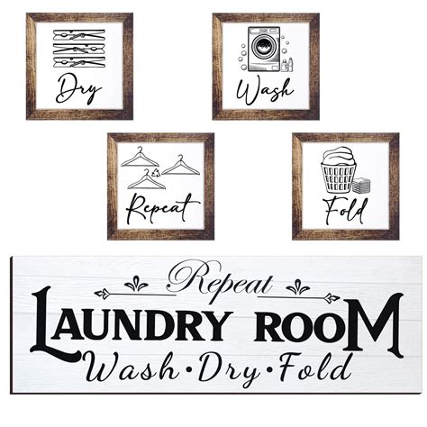 Yerliker Set of 5 Laundry Room Decor Farmhouse Laundry Room Wooden Sign ...