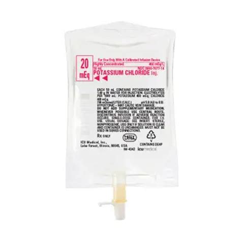 20 mEq Potassium Chloride in Water for Injection, 50 mL, 24/Cs - Medex ...