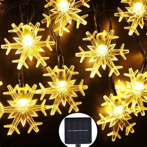 Floleo Solar Christmas Lights Outdoor Waterproof 20 LED Solar Powered Snowflake String Lights ...