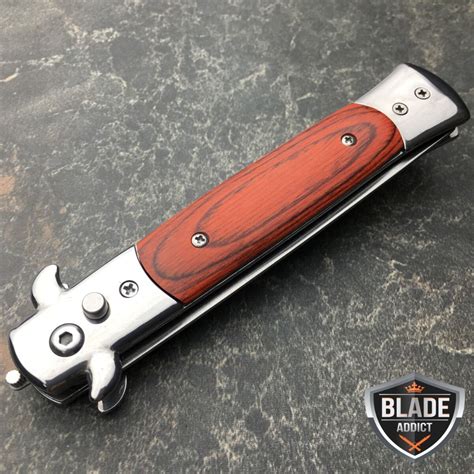 Automatic Push Button Folding Comb Switchblade Knife Looking Brush Wood ...