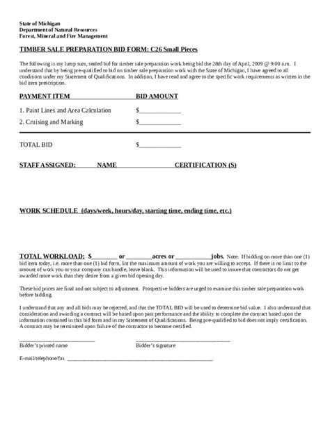 The following is my lump sum, sealed bid for timber sale preparation ...