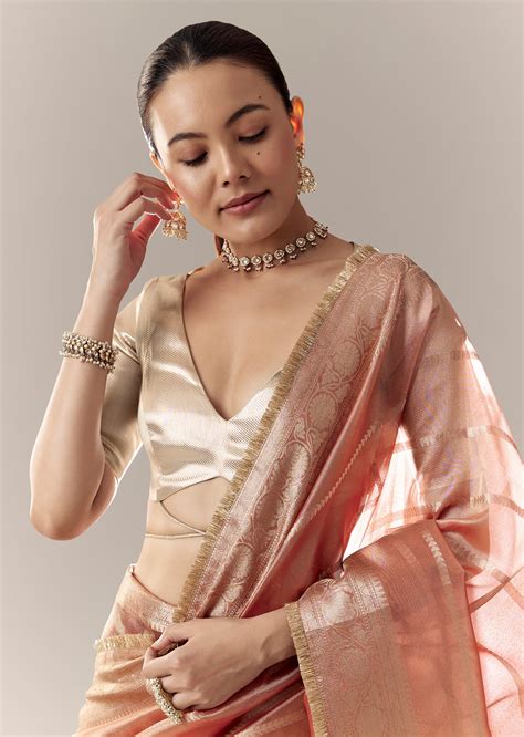 Buy Champagne Gold V Neck Criss Cross Back Blouse | KALKI Fashion India
