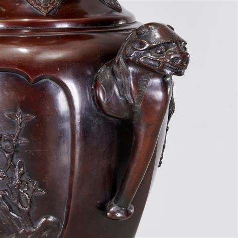 Large Antique Japanese Meiji Period Bronze Floor Vase with Foo Dog ...