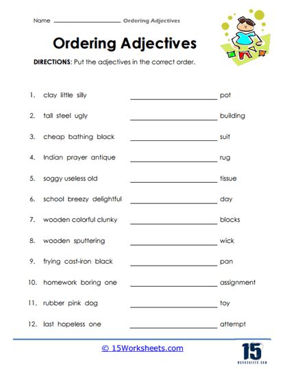 Image result for Order Adjectives Practice Worksheets