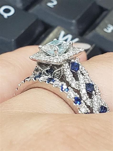 Vera Wang Love Collection Beautiful Princess Cut Diamond & Sapphire Engagement Ring Set Vintage ...