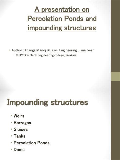 A Presentation On Percolation Ponds and Tanks | PDF | Dam | Infrastructure