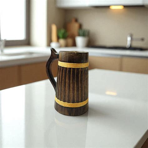 SacredFig Wooden Mug – 350ml | Handcrafted Oak Barrel Design | Rustic