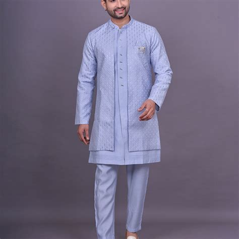 All Over Self Thread Embroidery work Soft Silk Kurta Jacket Set – De ...