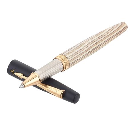 TEUER Dhanush Wooden Look & Black Cap With Golden Clip Metal Roller ...