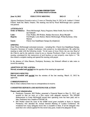 Fillable Online algomapresbytery ALGOMA PRESBYTERY ATTENDANCE OPENING ...