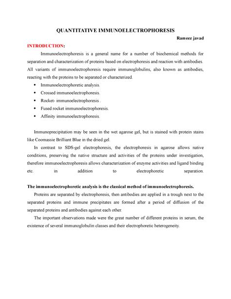 Quantitative Immunoelectrophoresis - QUANTITATIVE IMMUNOELECTROPHORESIS ...