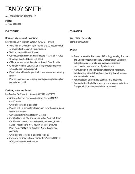 Infusion Nurse Resume Samples | Velvet Jobs