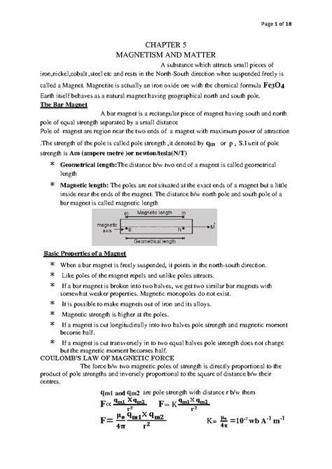 Chapter 5 Magnetism AND Matter - CHAPTER 5 MAGNETISM AND MATTER A ...
