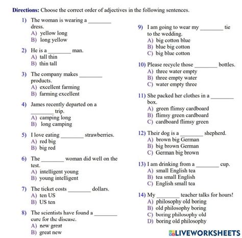 Image result for Printable Adjective Order Worksheet
