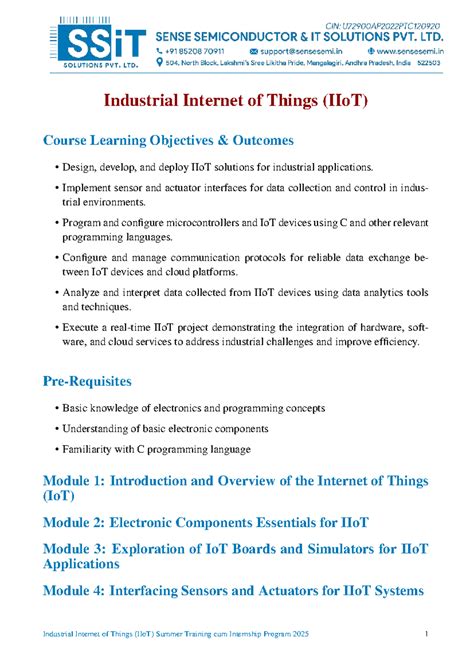 IIoT Course Learning Objectives & Outcomes for Summer 2025 - Studocu