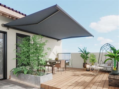 Store banne motorisé avec coffre intégral 5 x 3 m anthracite CONSTELA