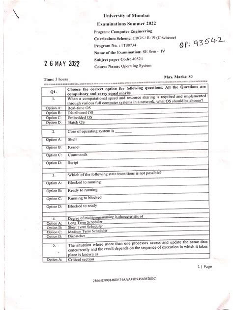 Operating System Exam Questions PDF 的图像结果
