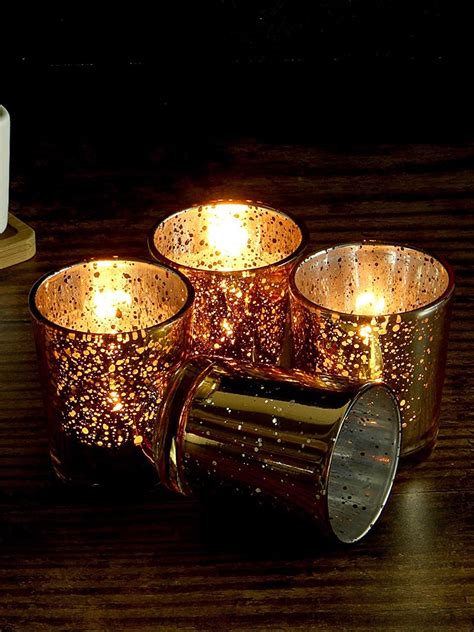 Buy | Set Of 12 Gold-Toned Patterned Glass Candle | Tied Ribbons