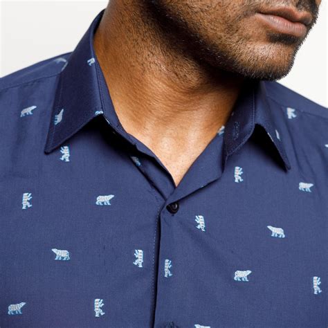 Navy Blue Dobby Print Shirt - Stripes and Checks