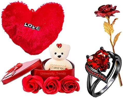 Buy University Trendz Valentine Gift Combo of Red Heart Black Ring with ...