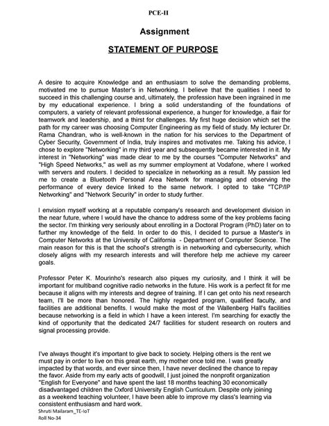 SOP-Example - Example of Statement of Purpose - PCE-II Assignment ...
