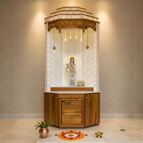 Mandirs | Teak Wood Pooja Mandir | Vaishnavam Teak and White Color ...
