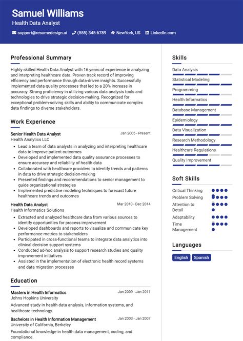12 Health Data Analyst Resume Examples And Templates for 2026 [Guide] - ResumeDesign.ai