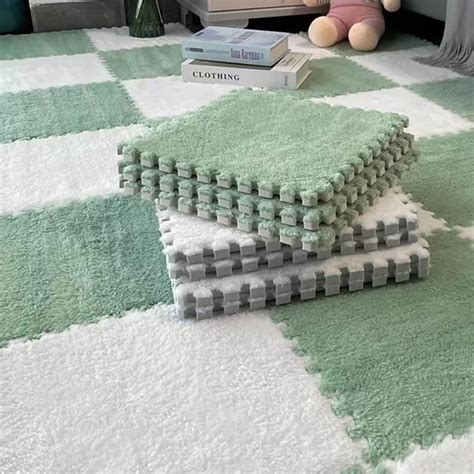 10PCS Fluffy Plush Foam Mat, 12x12 Inch Interlocking Carpet Tiles with ...