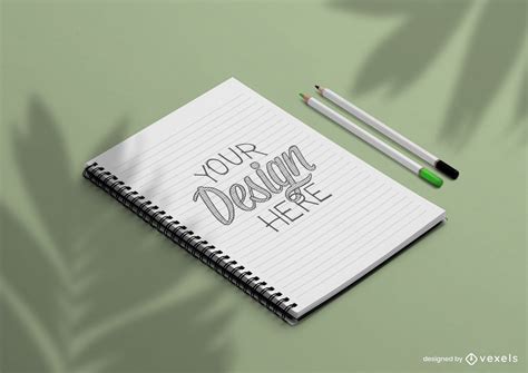Classic Open Notebook With Pencils Mockup PSD Editable Template