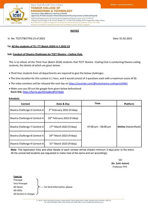 TCET Shastra Challenge Notice - NOTICE Sr. No: TCET/T&P/TRG 23 of 2023 ...