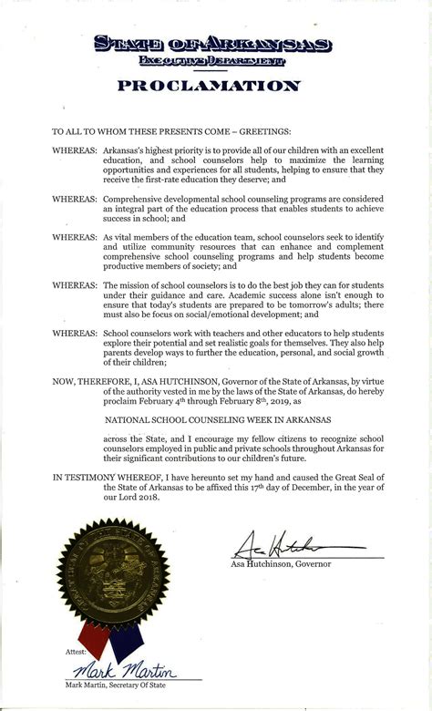 “National School Counseling Week” Proclamation | Arkansas School ...