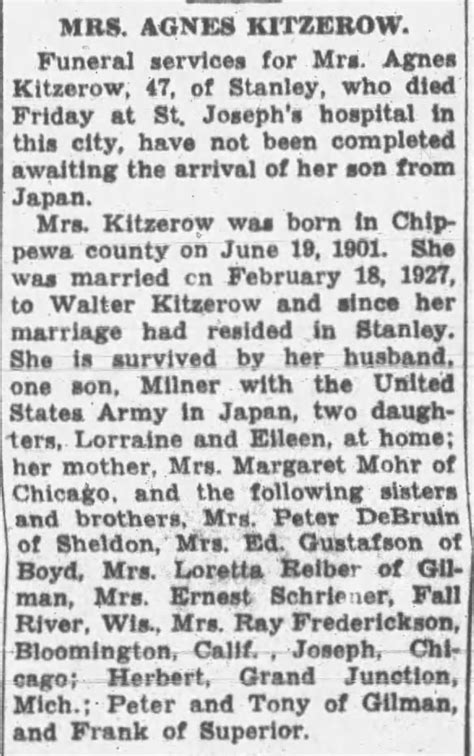 Obituary for AGNES KITZEROW (Aged 47) - Newspapers.com™