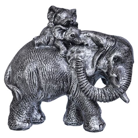 Polyresin Elephant Statue with Baby Elephant on his Back Decorative Sh ...