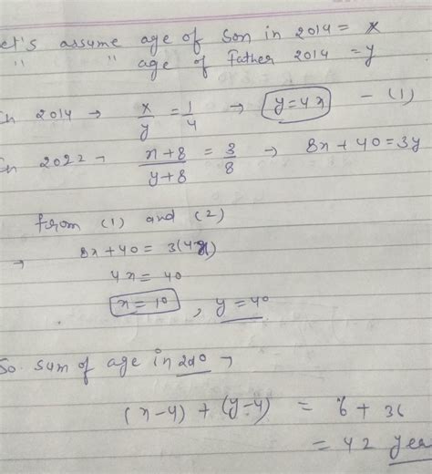 If the ratio of the ages of son and father in 2014 and 2022 are 1:4 and ...