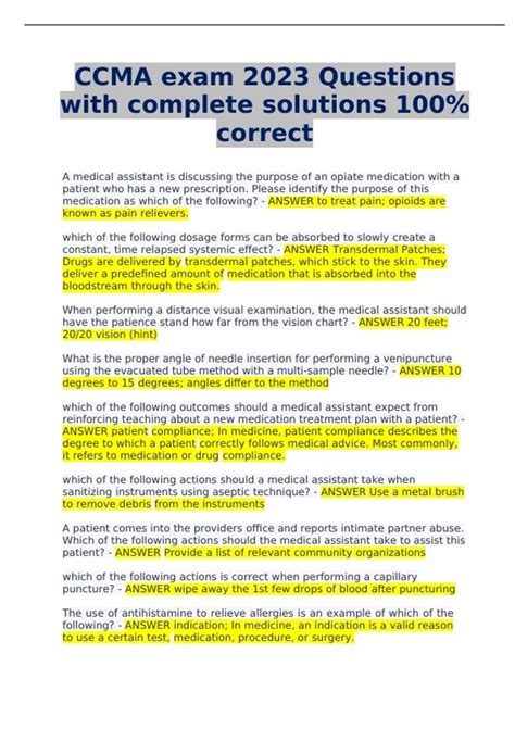 CCMA exam 2023 Questions with complete solutions 100% correct - CCMA - Stuvia US