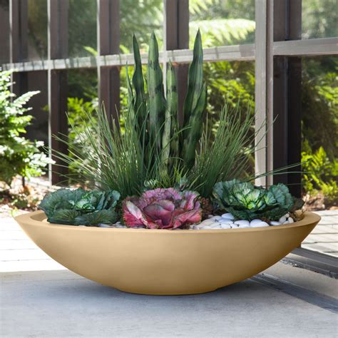 Modern Low Bowl Fiberglass Planters- 5 Sizes 9 Finishes