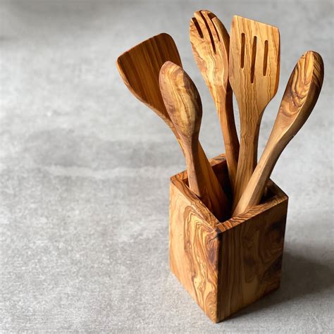 Olive Wood Five Piece Kitchen Utensil Set By The Rustic Dish ...