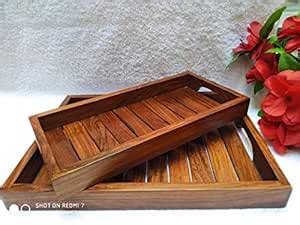 STAR CRAFT Wooden Tray Set Handcrafted Pure Sheesham Rosewood Serving ...