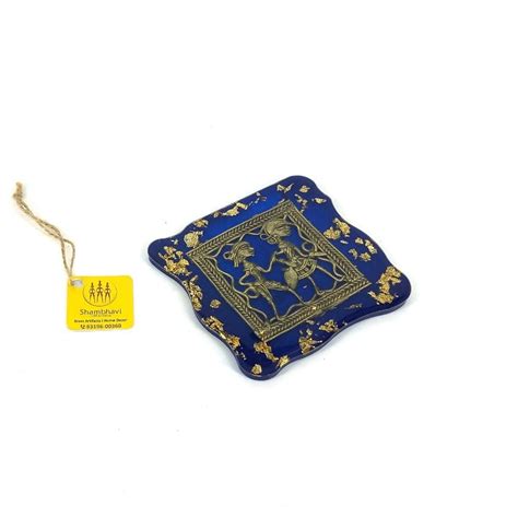 Handcrafted Brass and Resin Square Blue Translucent Coasters, 4 inch ...