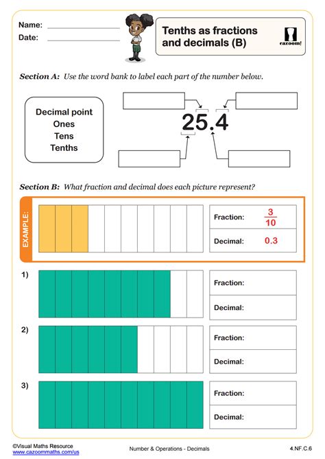 Tenths as Fractions and Decimals (B) | Fun and Engaging 4th Grade ...