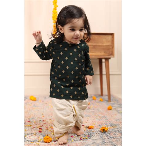 Infant Dhoti Kurta Set in Handwoven Cotton - Green – Biglilpeople