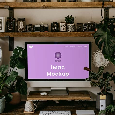 Home Office iMac with Plants Mockup Free Download | Resource Boy