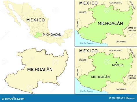 Michoacán State Location on Map of Mexico Stock Vector - Illustration ...